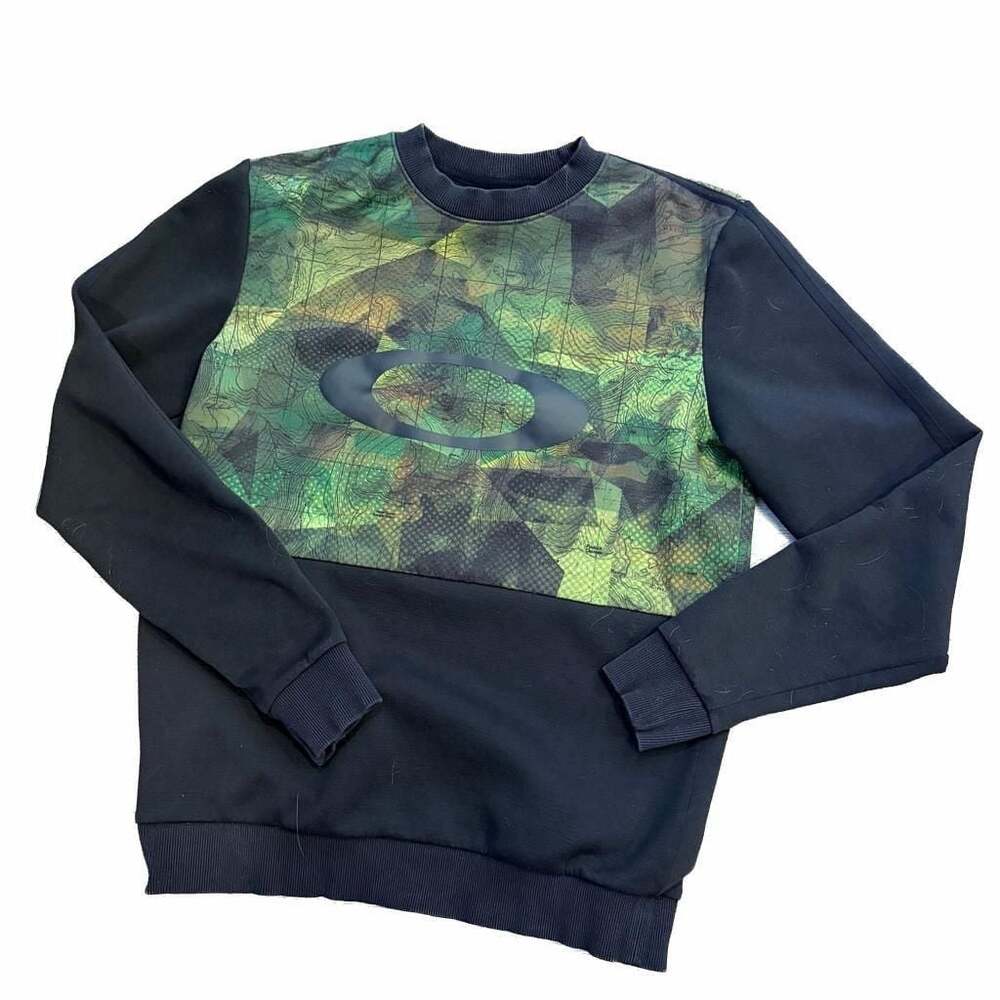 Rare Oakley Topographic Map Crewneck Sweatshirt - Black & Green - Size S